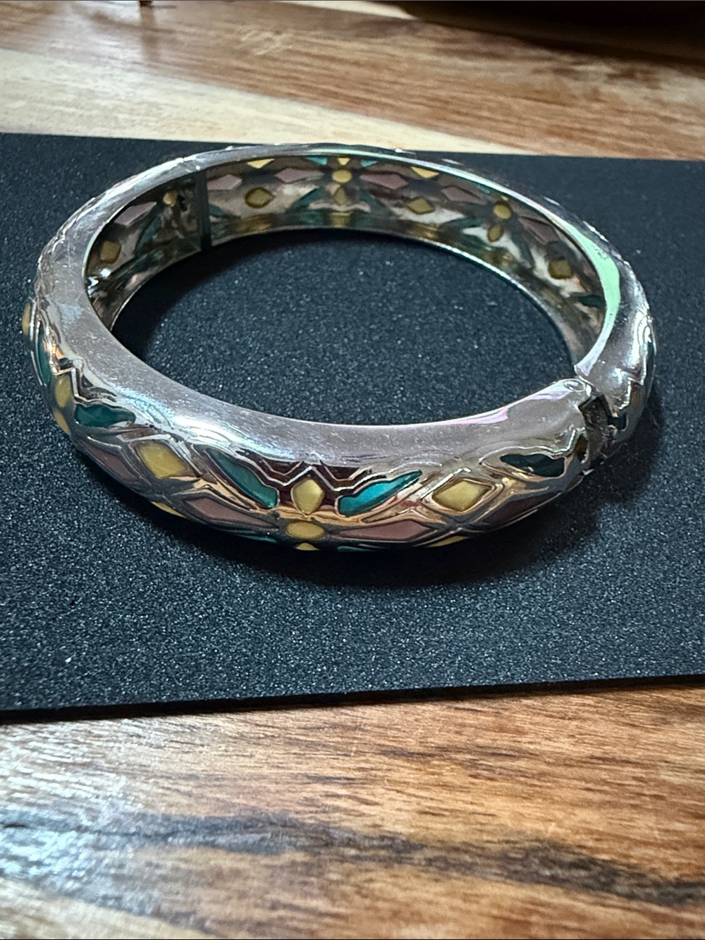 Silver Tone Multicolor Enamel Magnetic Bangle Bracelet